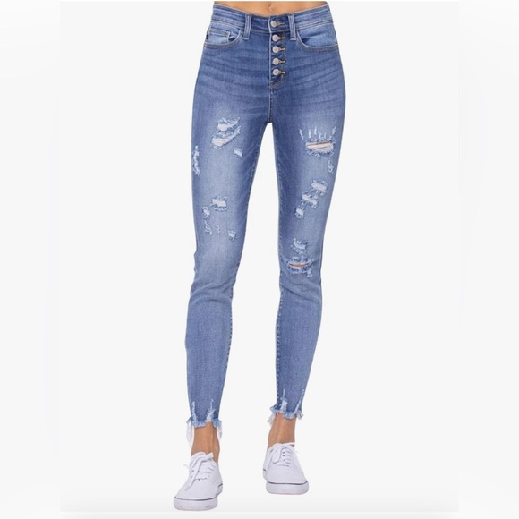 Judy Blue Hi-Rise Skinny Fit Destroyed Button-Fly Jeans - Picture 12 of 12